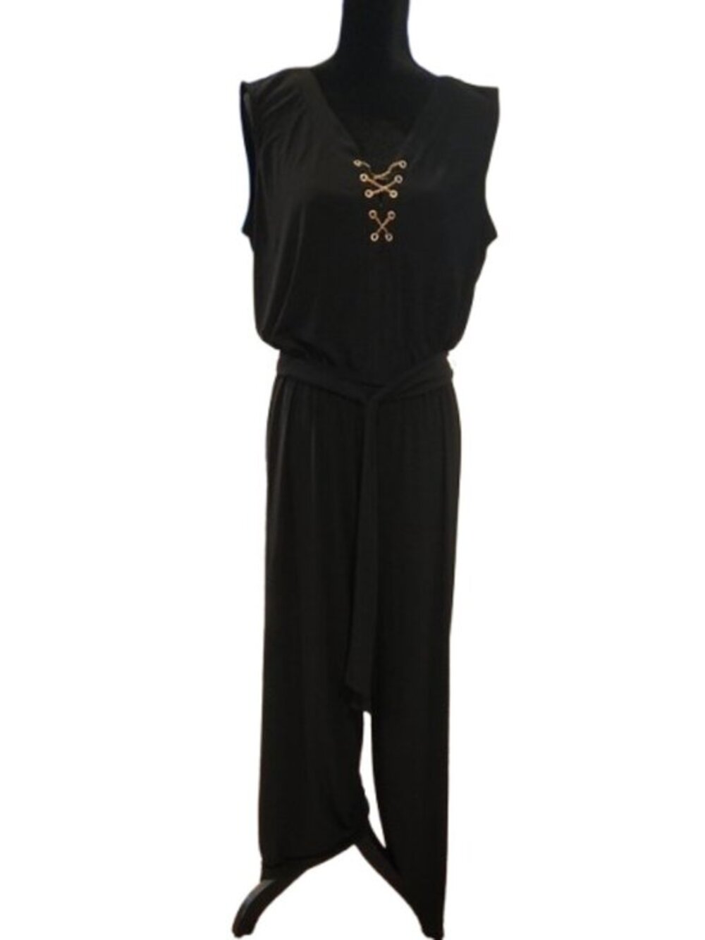 [Emma & Michele] Sleeveless Black Jumpsuit with Gold Eyelet Detail - Size L